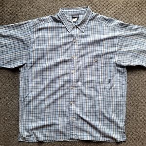 Patagonia men's short sleeve shirt size L lightweight checked summer blue D